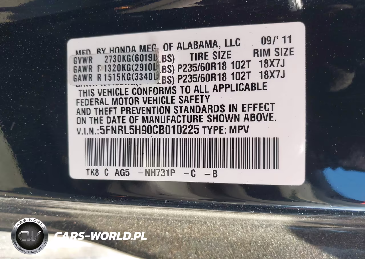 2012 Honda Odyssey Touring-Touring Elite VIN:5FNRL5H90CB010225 - 9