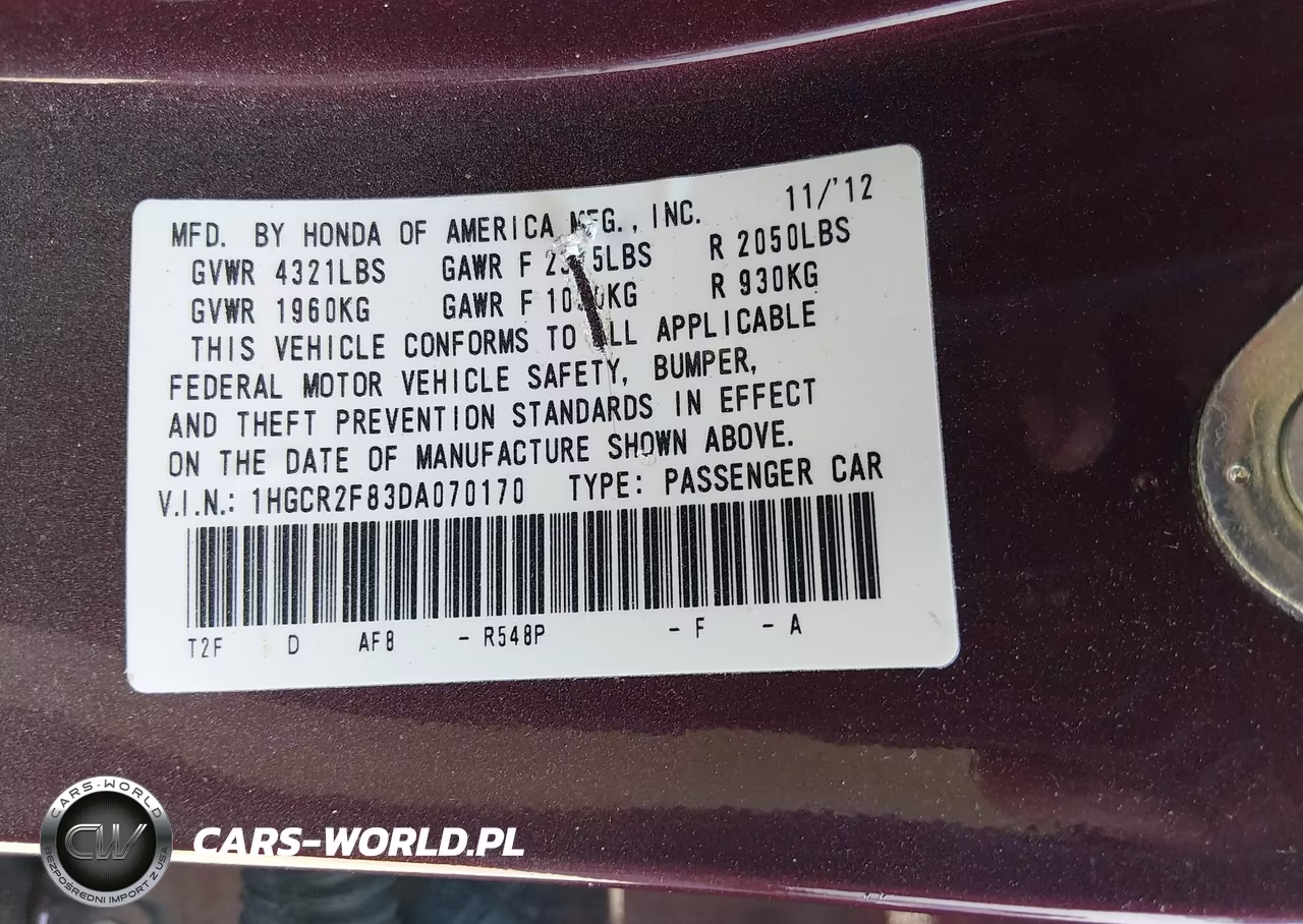 2013 Honda Accord Ex-L VIN:1HGCR2F83DA070170 - 9