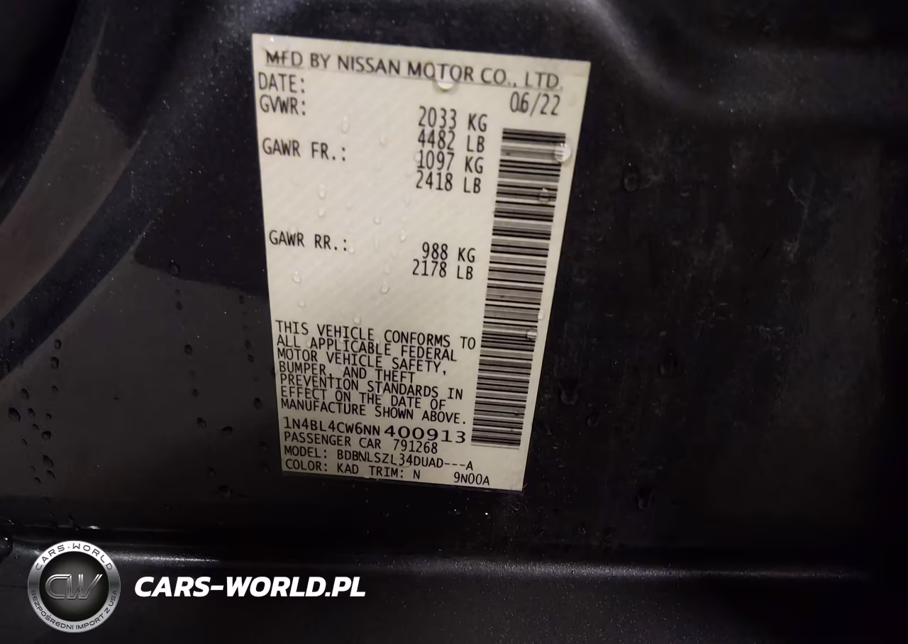 2022 Nissan Altima Sr Intelligent Awd VIN:1N4BL4CW6NN400913 - 9