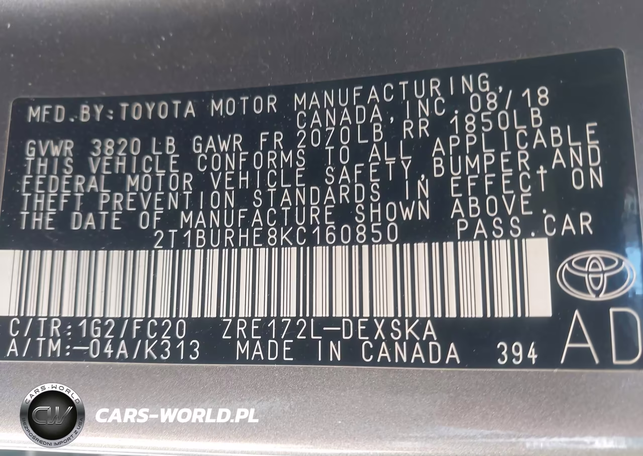 2019 Toyota Corolla Se VIN:2T1BURHE8KC160850 - 9