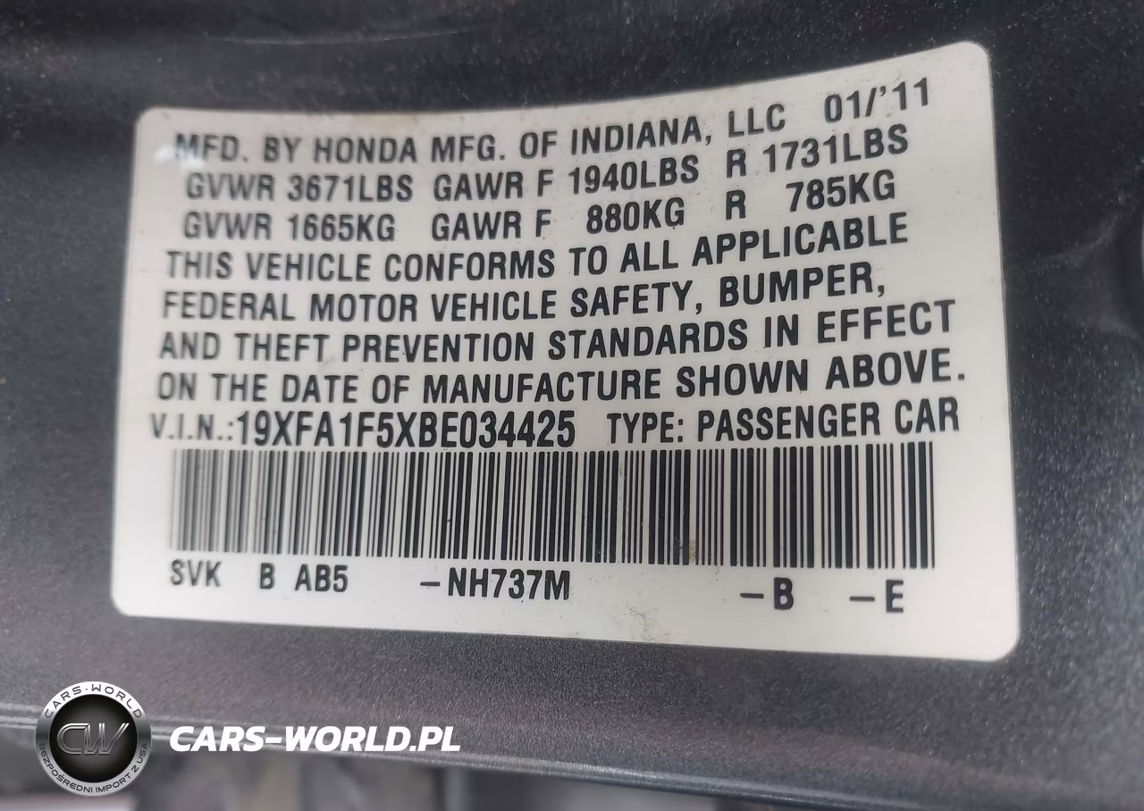 2011 Honda Civic Lx VIN:19XFA1F5XBE034425 - 9