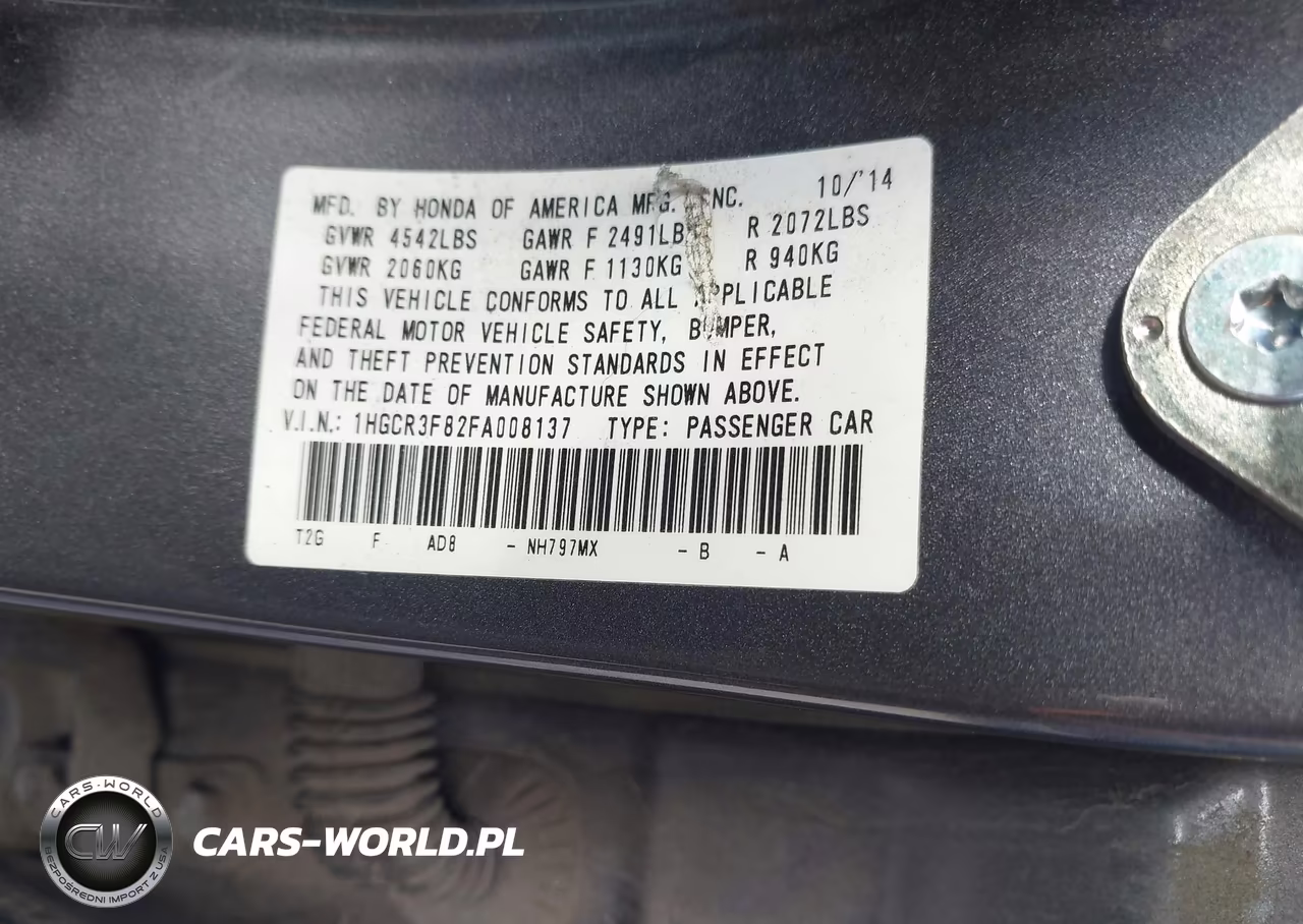 2015 Honda Accord Ex-L V-6 VIN:1HGCR3F82FA008137 - 9