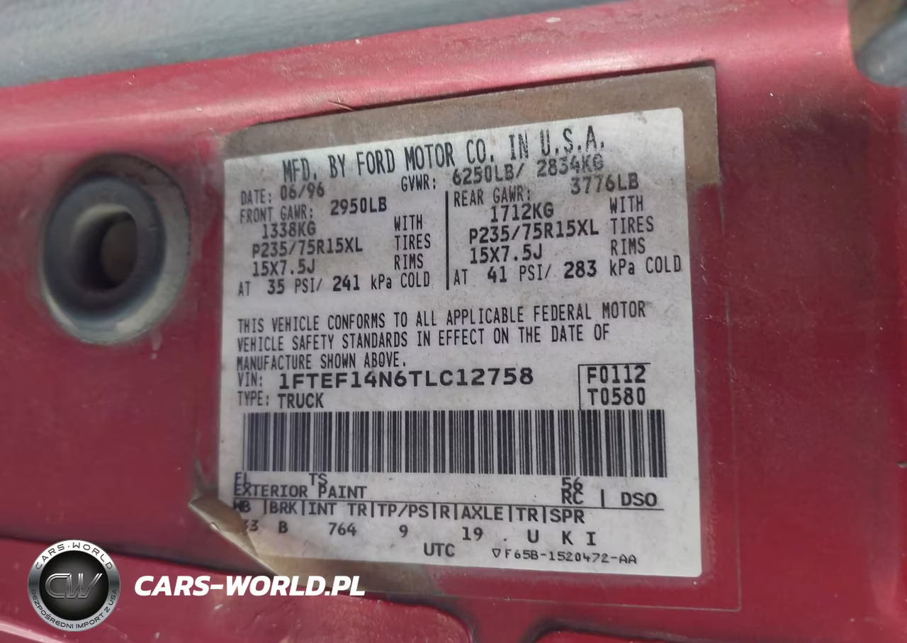 1996 Ford F150 VIN:1FTEF14N6TLC12758 - 9