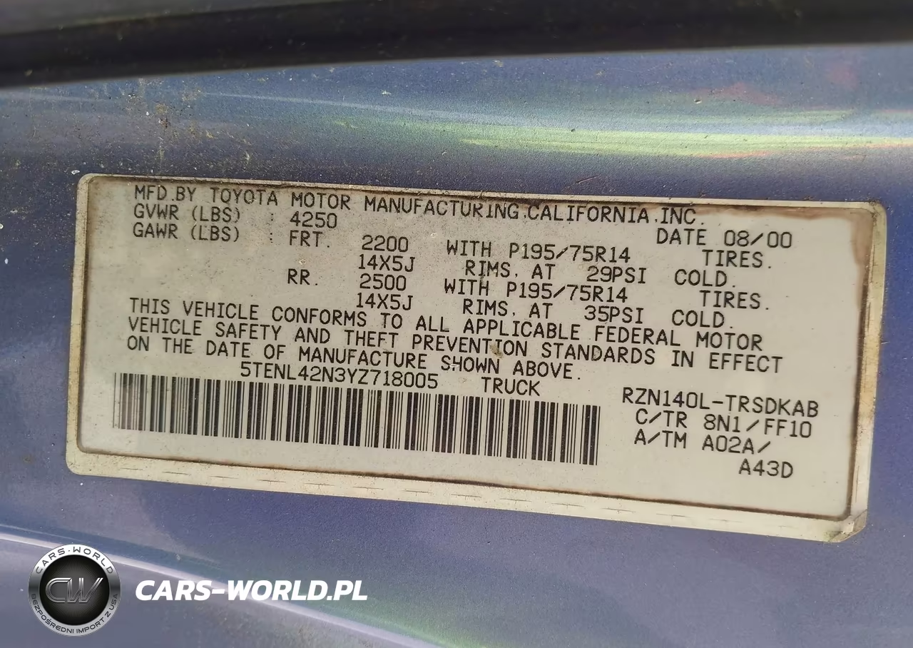 2000 Toyota Tacoma VIN:5TENL42N3YZ718005 - 9
