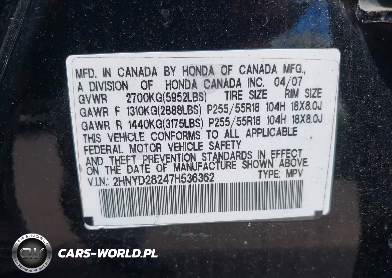 2007 Acura Mdx VIN:2HNYD28247H536362 - 9