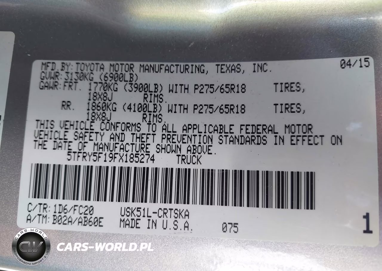 2015 Toyota Tundra Sr5 5.7L V8 VIN:5TFRY5F19FX185274 - 9