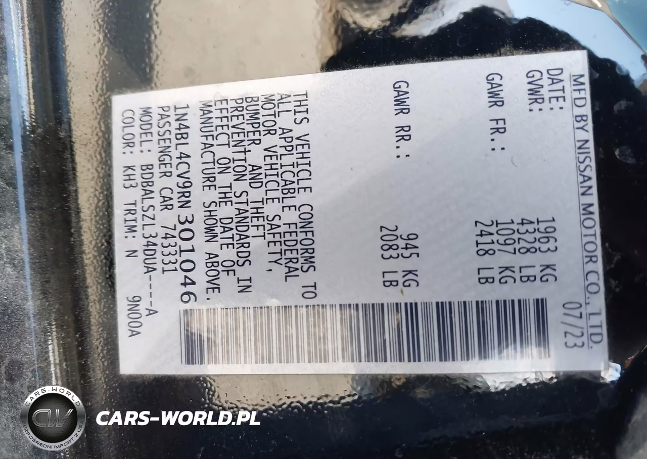 2024 Nissan Altima Sr Fwd VIN:1N4BL4CV9RN301046 - 9