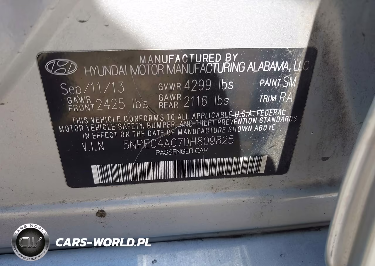 2013 Hyundai Sonata Se VIN:5NPEC4AC7DH809825 - 9