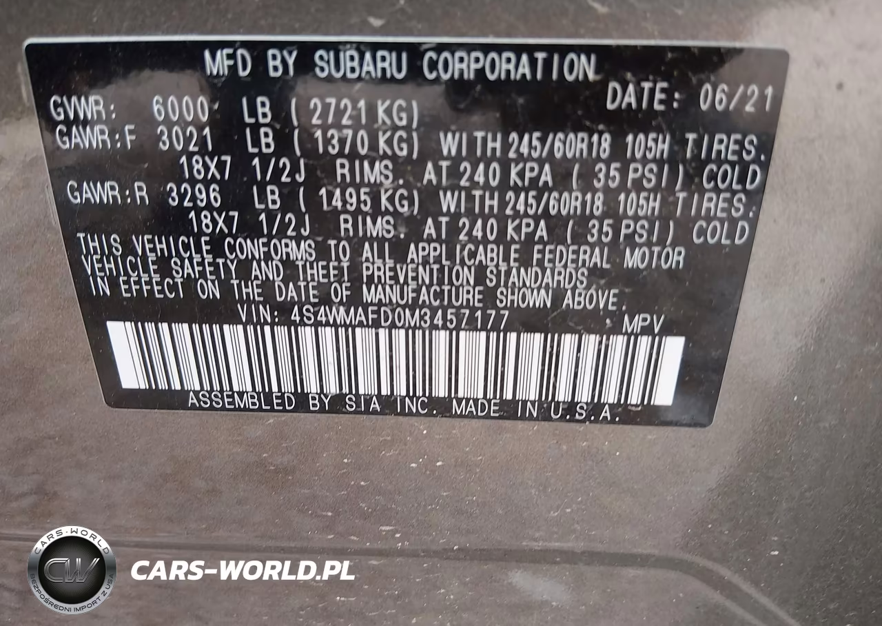 2021 Subaru Ascent Premium VIN:4S4WMAFD0M3457177 - 9
