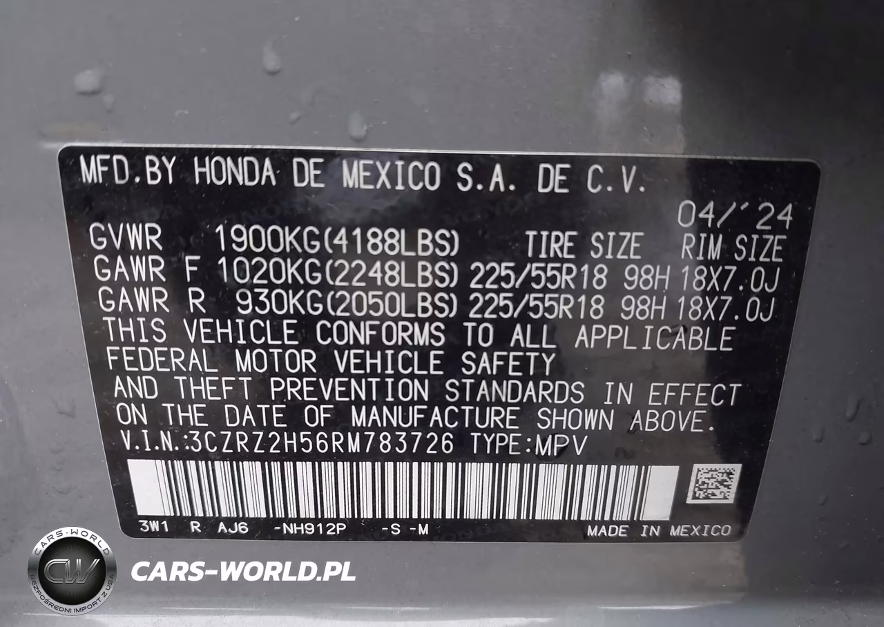 2024 Honda Hr-V Awd Sport-Awd Sport W-O Bsi VIN:3CZRZ2H56RM783726 - 9