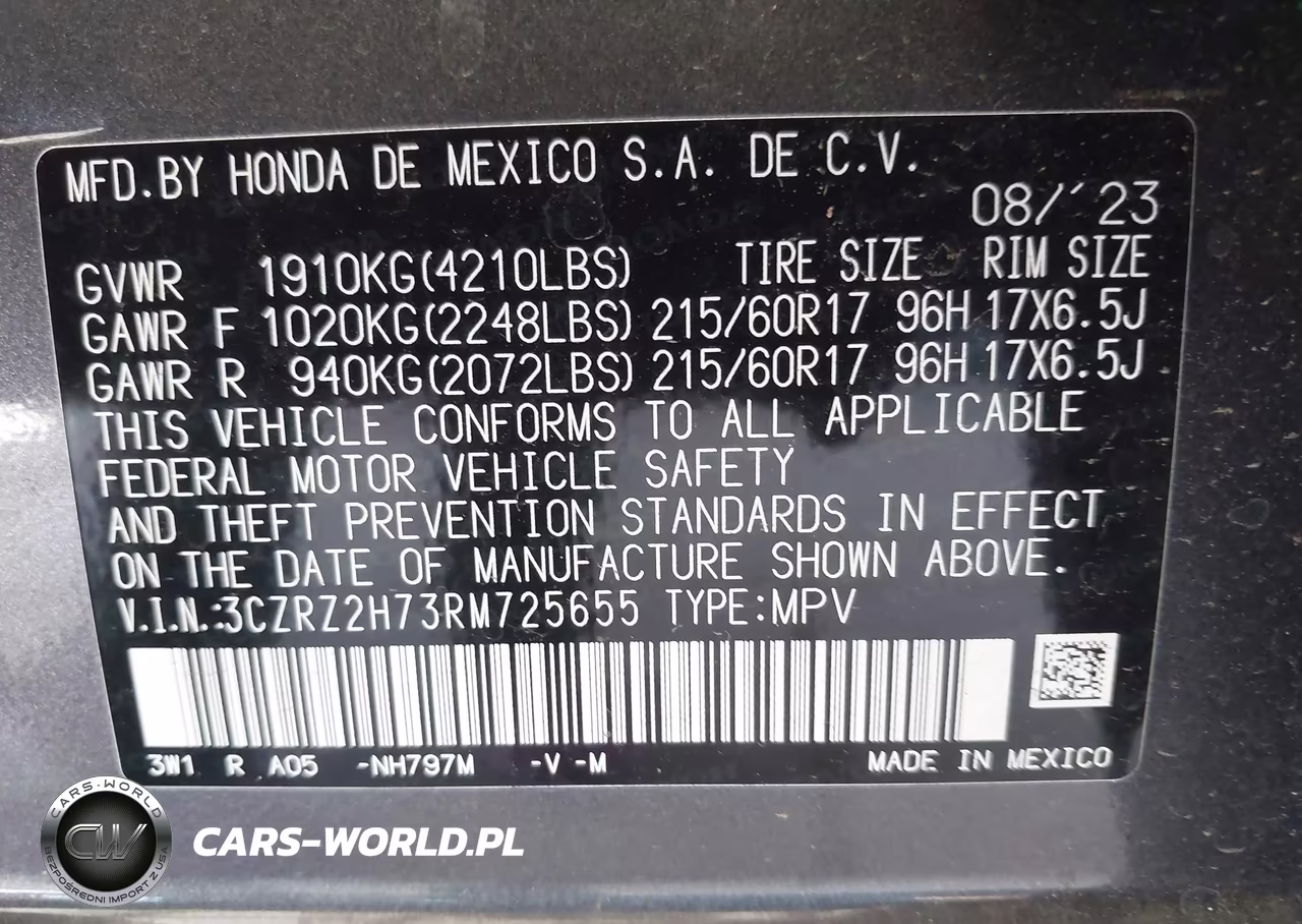 2024 Honda Hr-V Awd Ex-L-Awd Ex-L W-O Bsi VIN:3CZRZ2H73RM725655 - 9