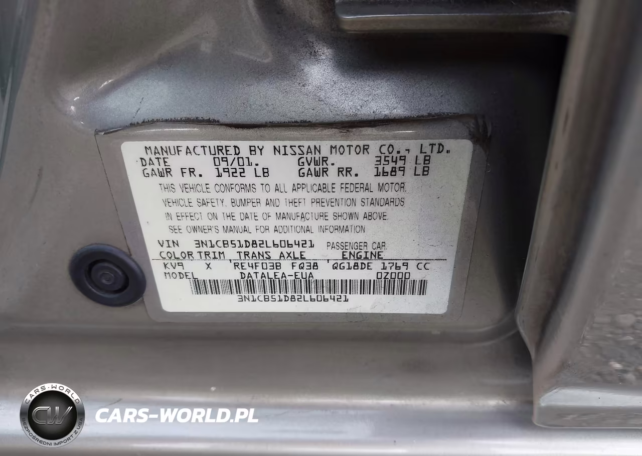 2002 Nissan Sentra Gxe VIN:3N1CB51D82L606421 - 9