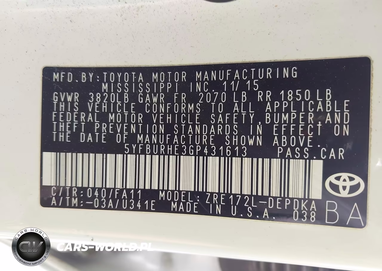 2016 Toyota Corolla L VIN:5YFBURHE3GP431613 - 9