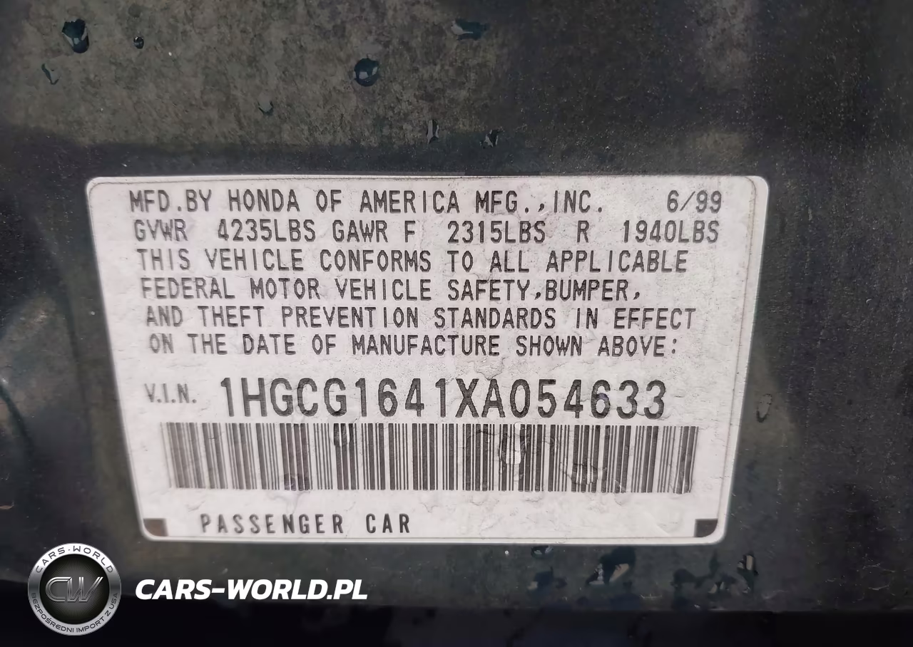 1999 Honda Accord Lx V6 VIN:1HGCG1641XA054633 - 9