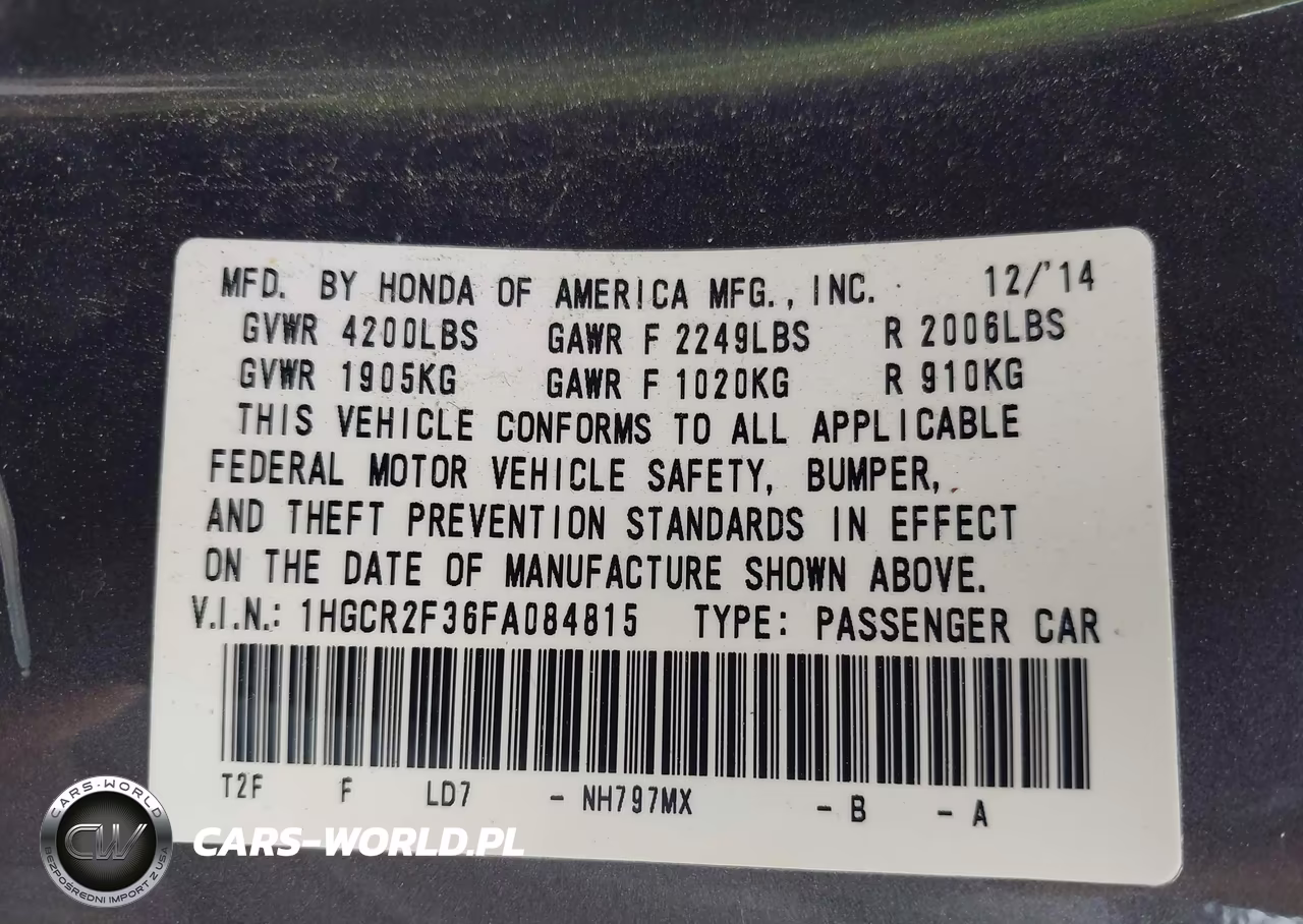 2015 Honda Accord Lx VIN:1HGCR2F36FA084815 - 9