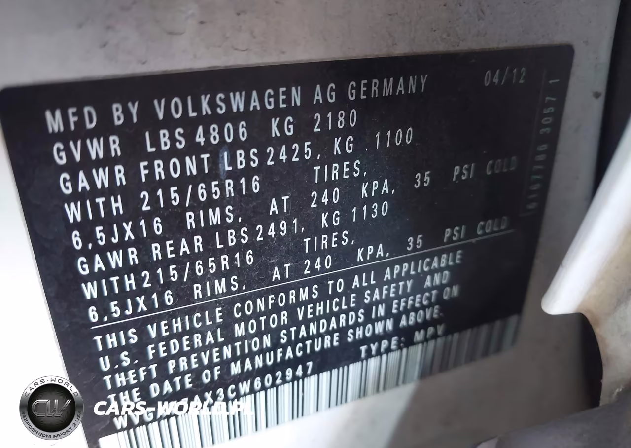 2012 Volkswagen Tiguan S VIN:WVGAV7AX3CW602947 - 9