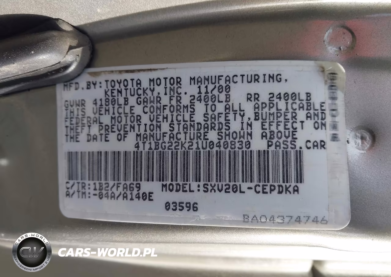 2001 Toyota Camry Ce VIN:4T1BG22K21U040830 - 9