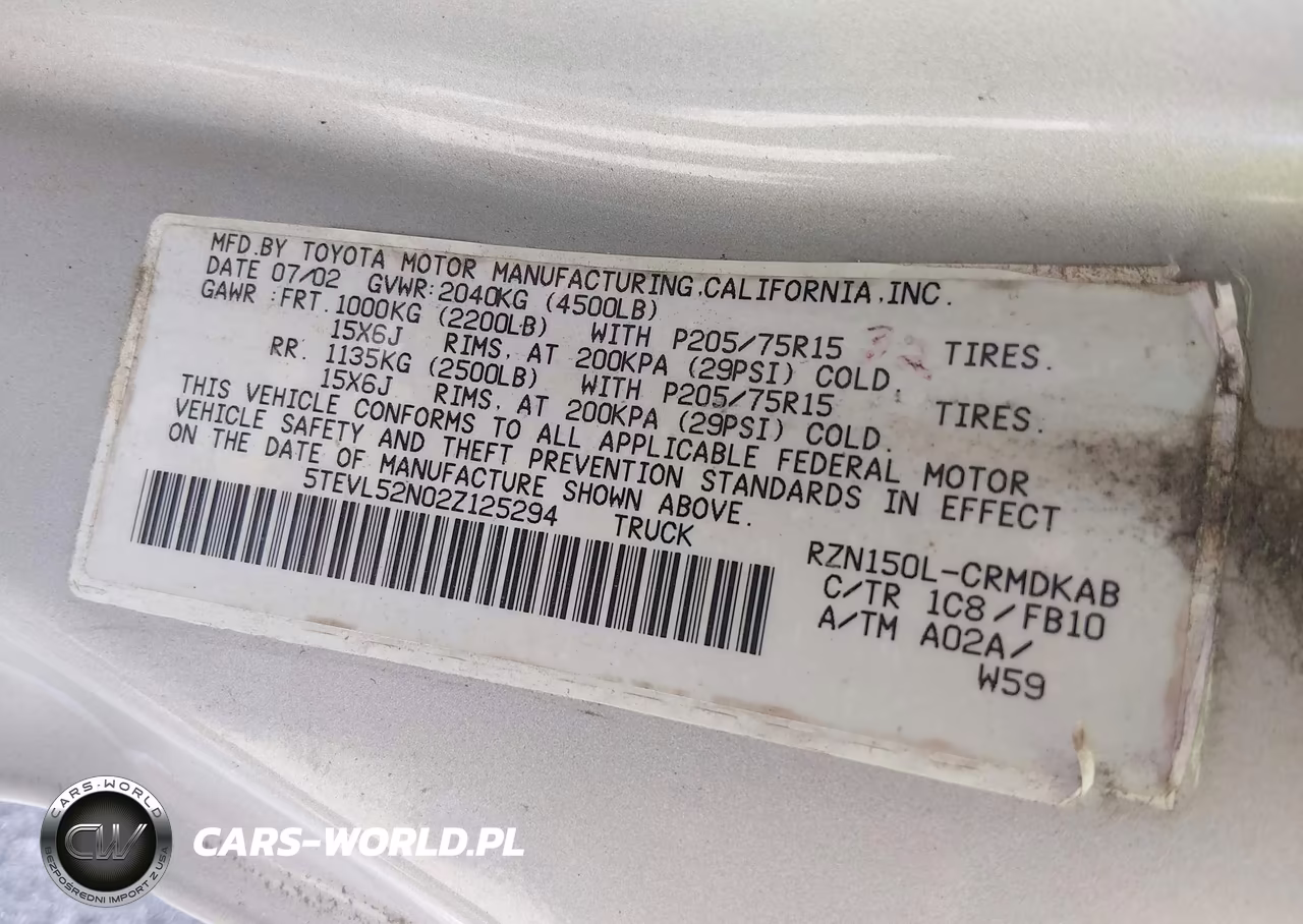 2002 Toyota Tacoma VIN:5TEVL52N02Z125294 - 9
