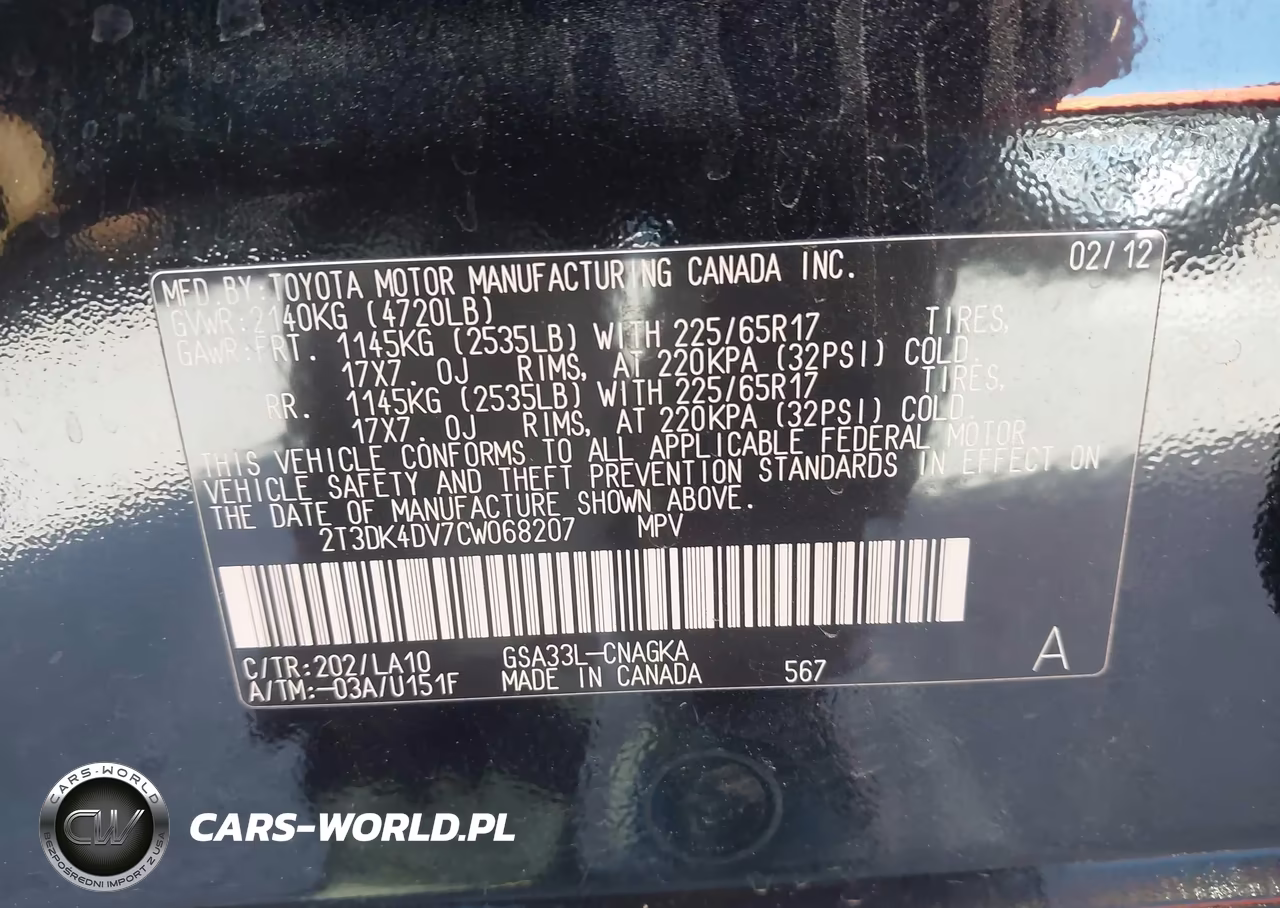 2012 Toyota Rav4 Limited V6 VIN:2T3DK4DV7CW068207 - 9