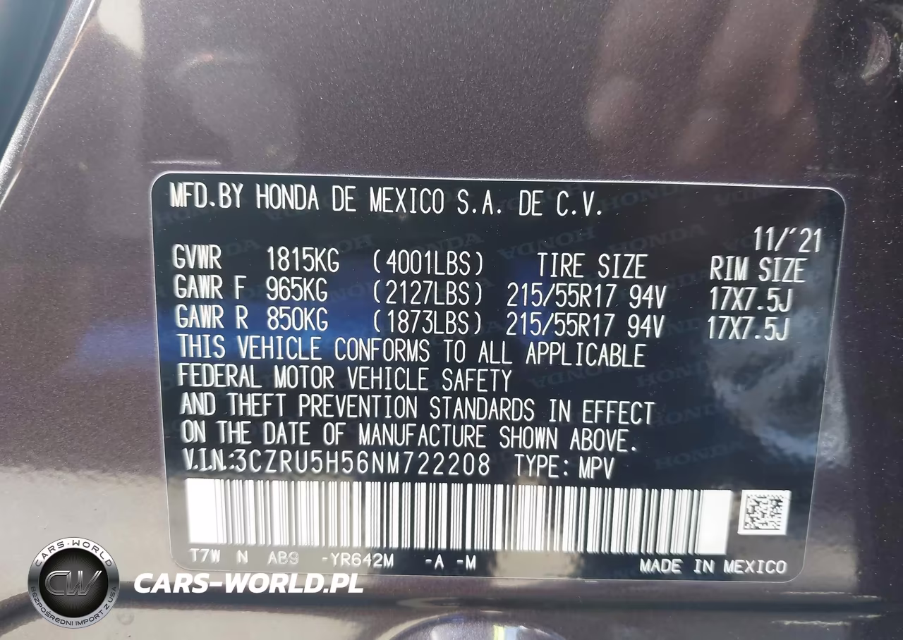 2022 Honda Hr-V 2Wd Ex VIN:3CZRU5H56NM722208 - 9