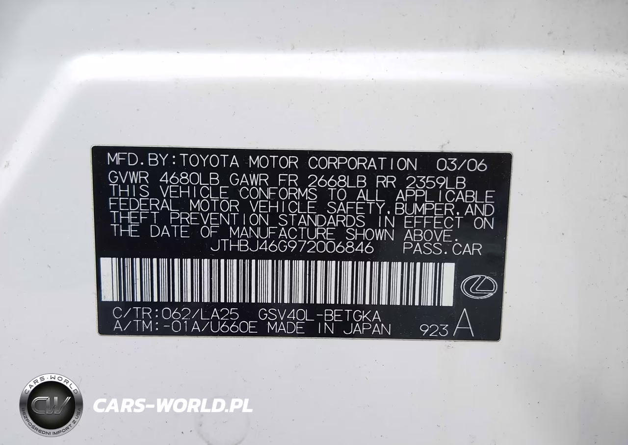 2007 Lexus Es 350 VIN:JTHBJ46G972006846 - 9
