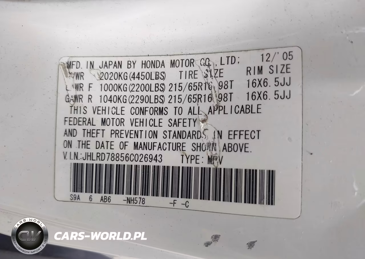 2006 Honda Crv VIN:JHLRD78856C026943 - 9