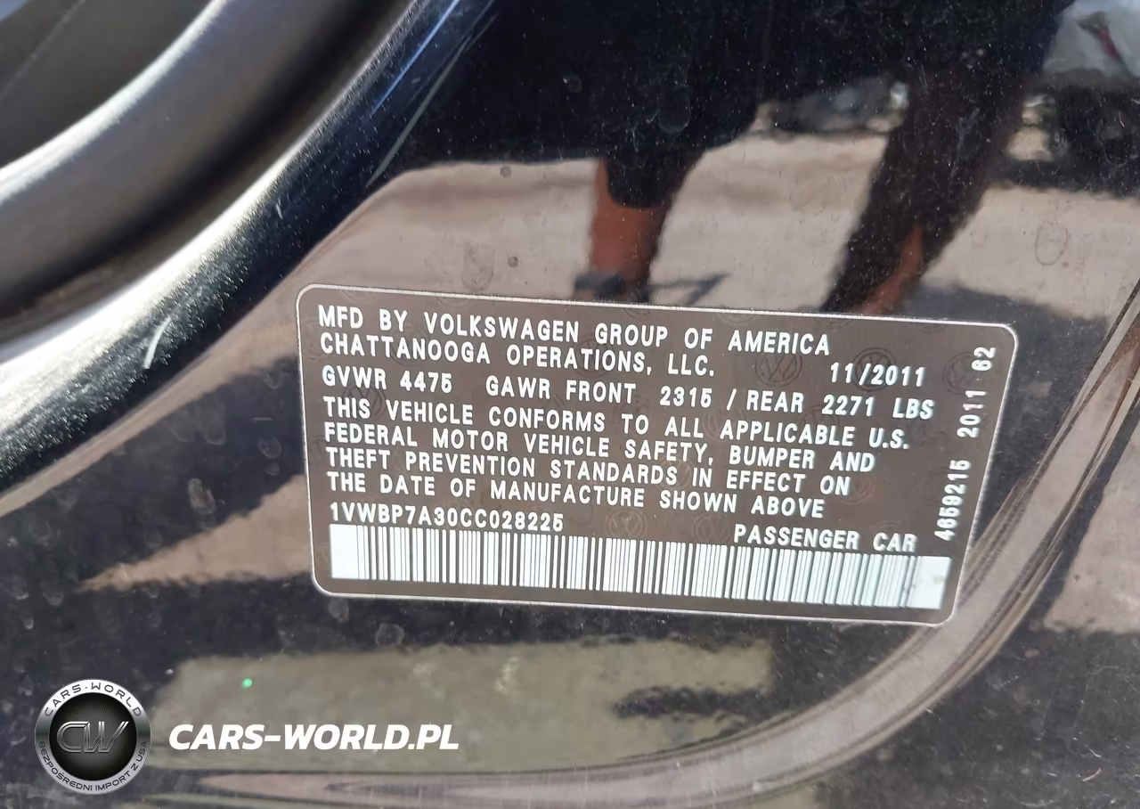 2012 Volkswagen Passat 2.5L Se VIN:1VWBP7A30CC028225 - 9