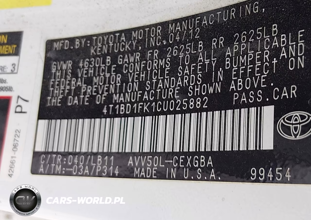 2012 Toyota Camry Hybrid Xle VIN:4T1BD1FK1CU025882 - 9