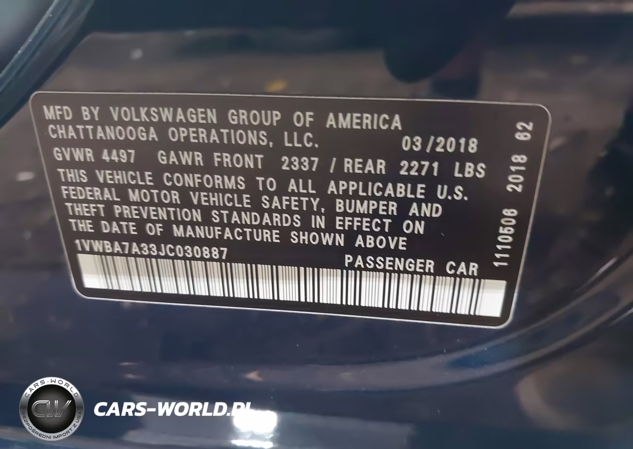 2018 Volkswagen Passat 2.0T Se VIN:1VWBA7A33JC030887 - 9