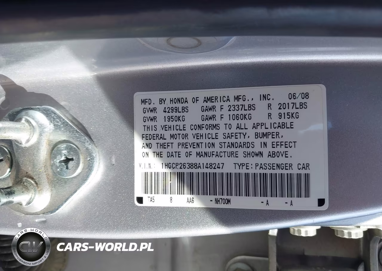 2008 Honda Accord 2.4 Lx VIN:1HGCP26388A148247 - 9