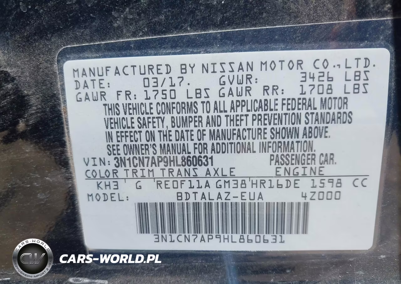 2017 Nissan Versa 1.6 S+ VIN:3N1CN7AP9HL860631 - 9