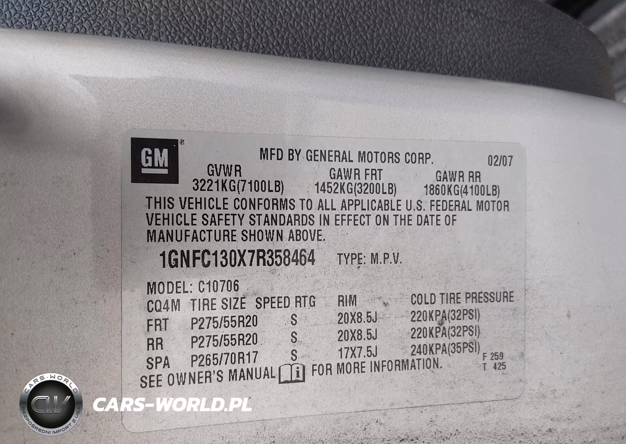 2007 Chevrolet Tahoe Lt VIN:1GNFC130X7R358464 - 9