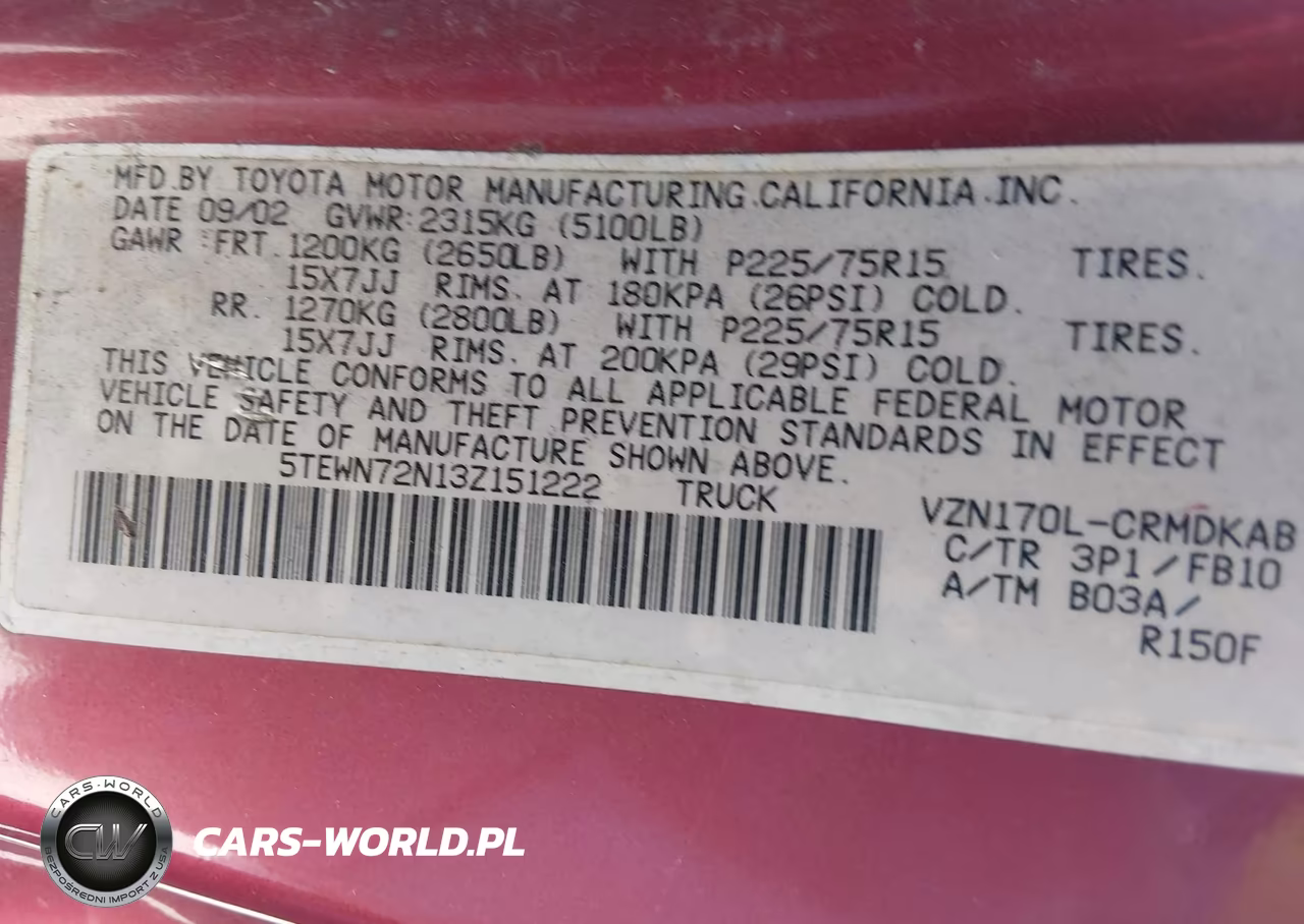2003 Toyota Tacoma Base V6 VIN:5TEWN72N13Z151222 - 9