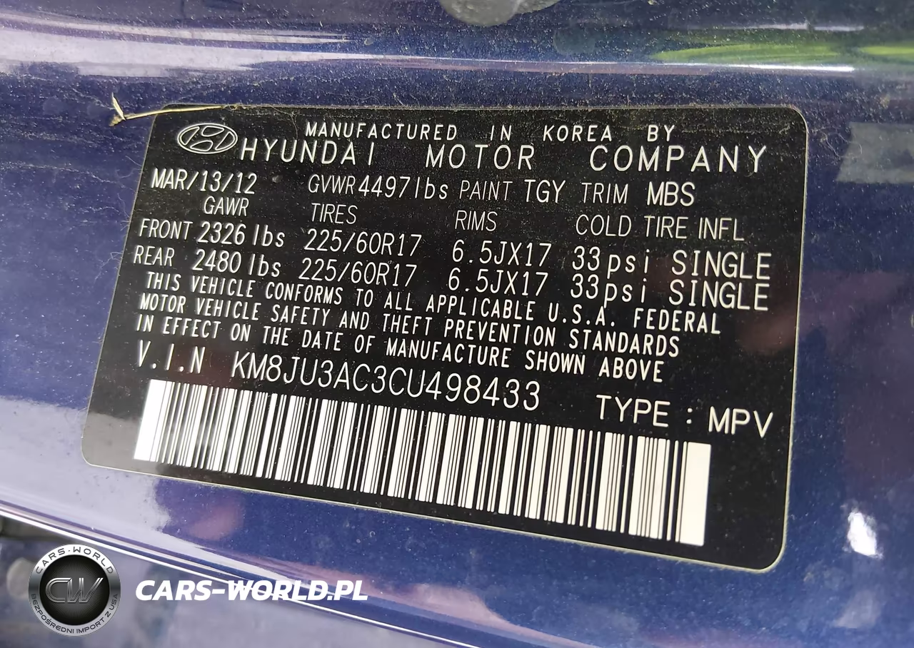 2012 Hyundai Tucson Gls VIN:KM8JU3AC3CU498433 - 9