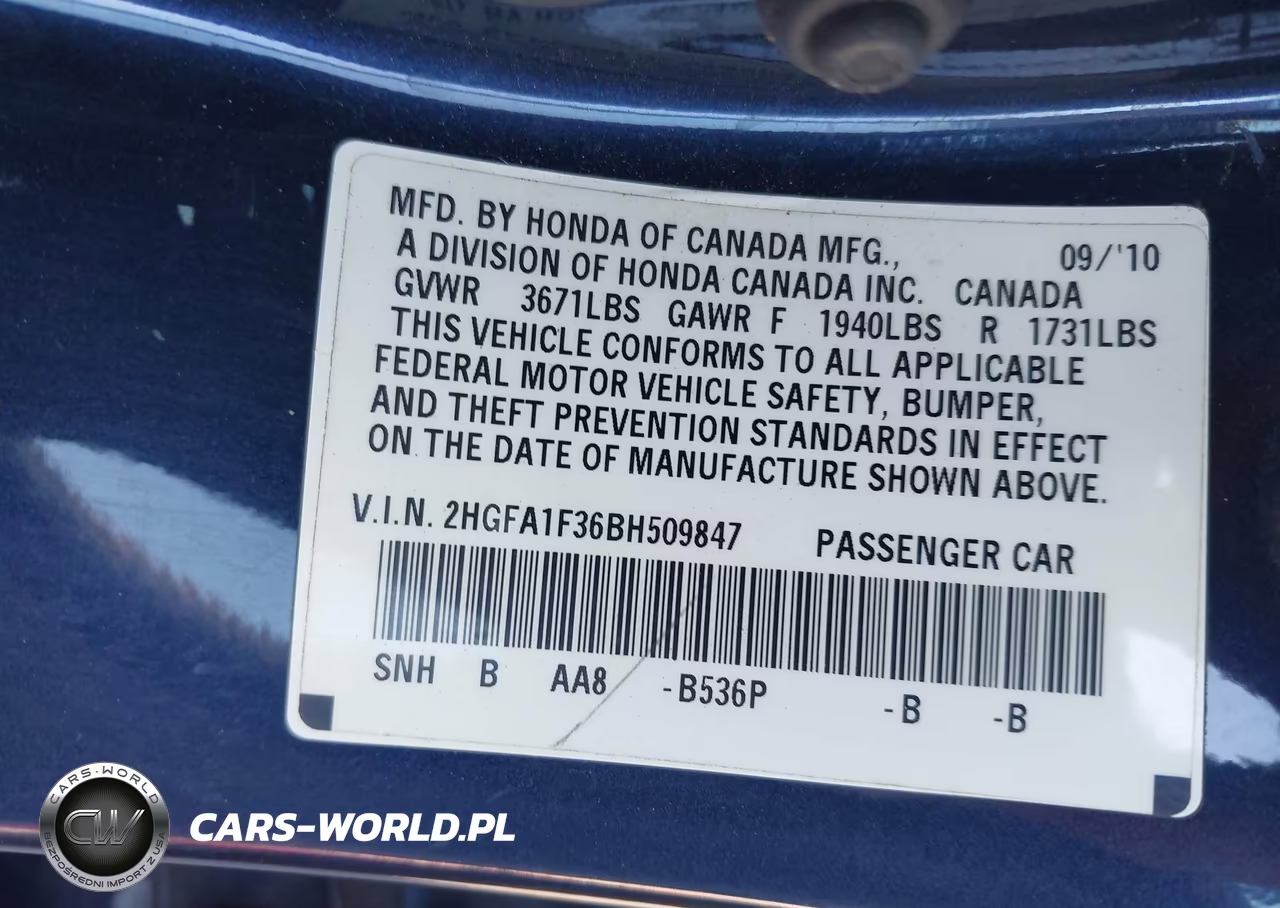 2011 Honda Civic Vp VIN:2HGFA1F36BH509847 - 9