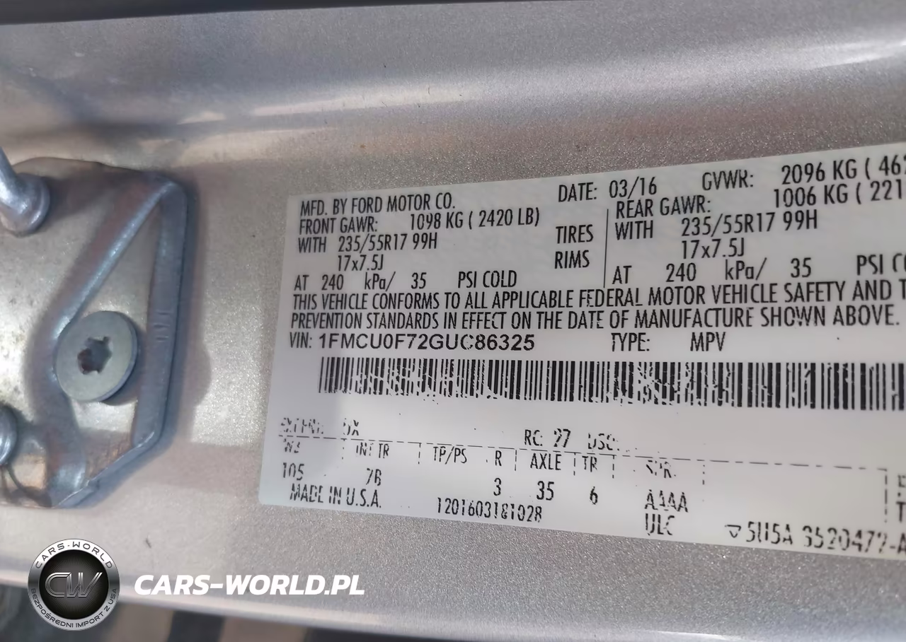 2016 Ford Escape S VIN:1FMCU0F72GUC86325 - 9