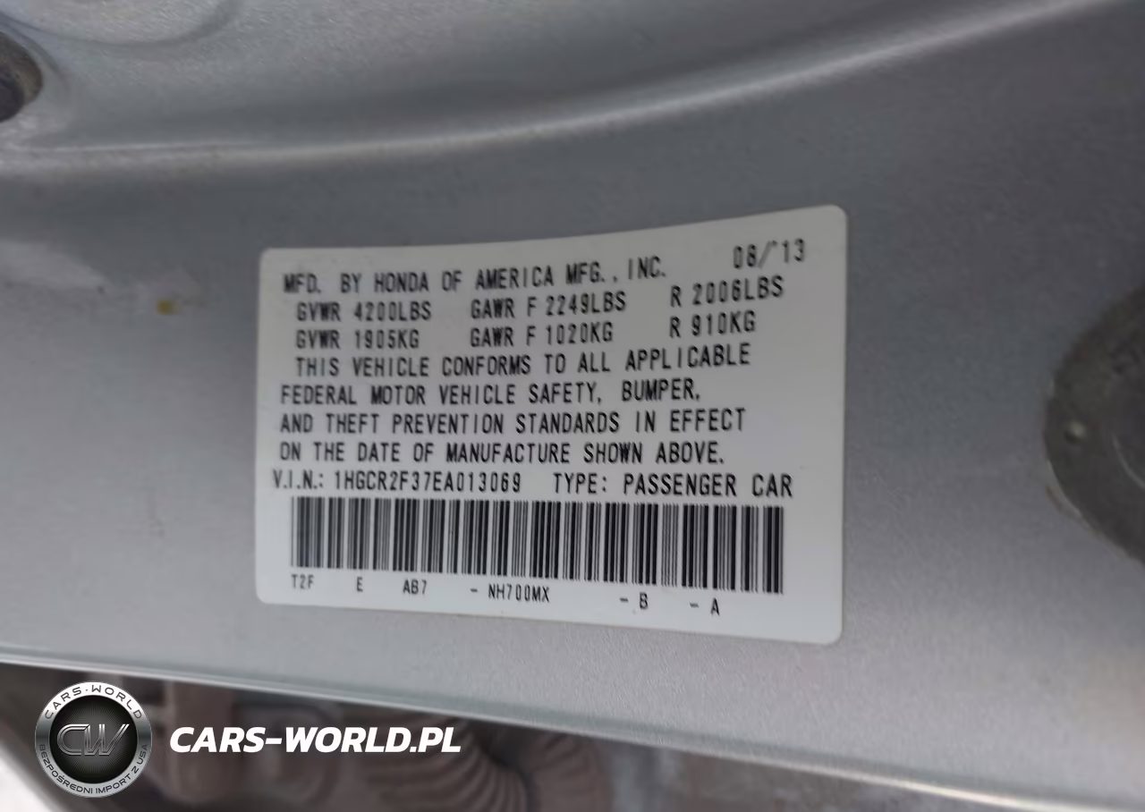 2014 Honda Accord Lx VIN:1HGCR2F37EA013069 - 9