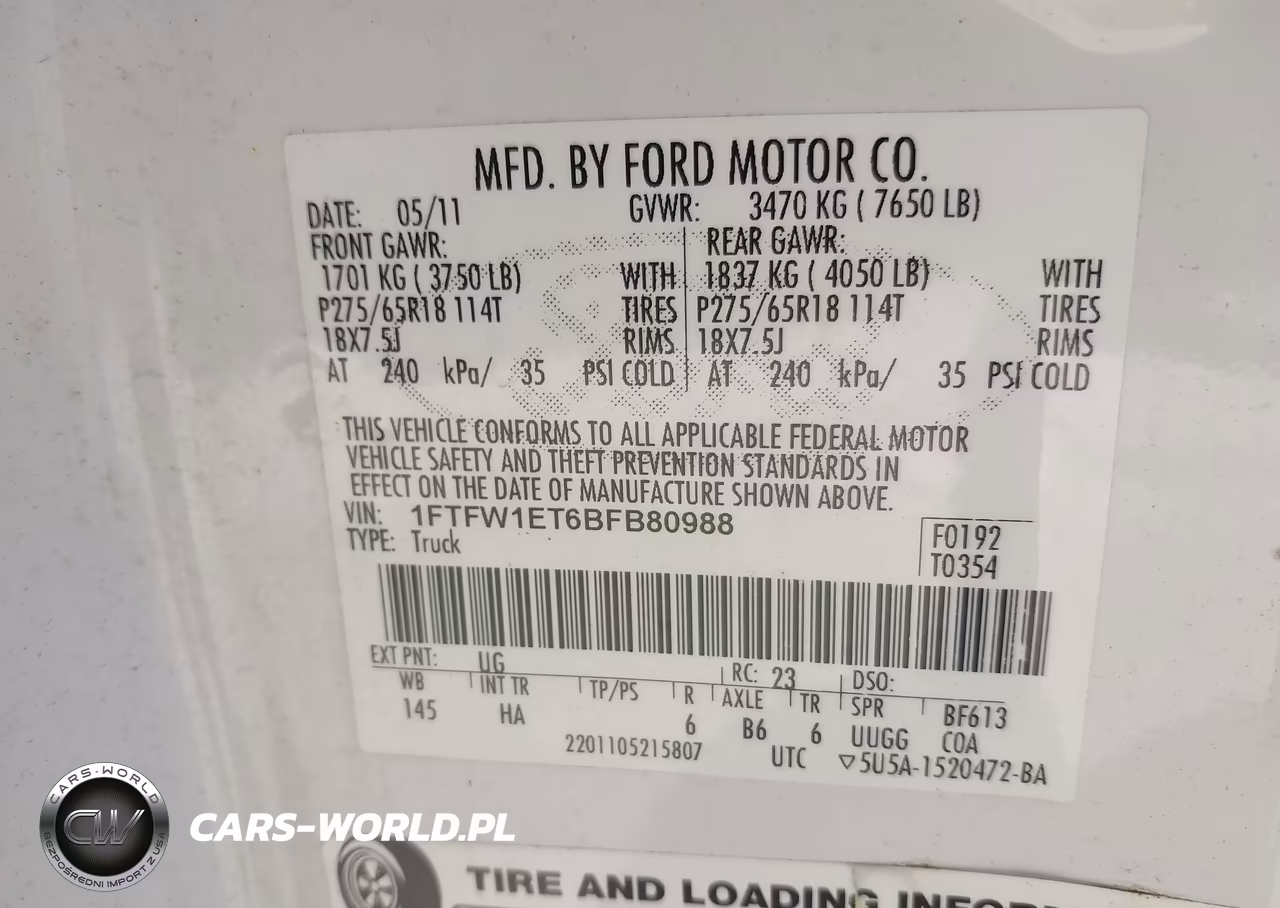 2011 Ford F-150 Lariat VIN:1FTFW1ET6BFB80988 - 9