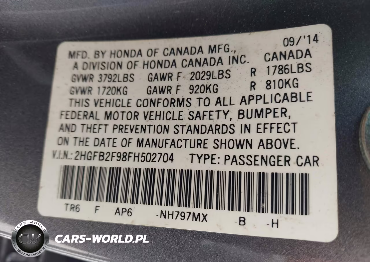 2015 Honda Civic Ex-L VIN:2HGFB2F98FH502704 - 9