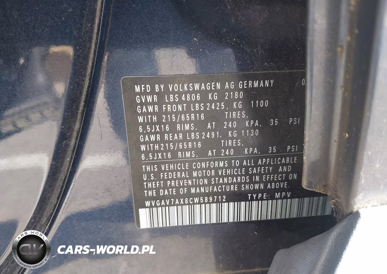 2012 Volkswagen Tiguan S VIN:WVGAV7AX8CW589712 - 9