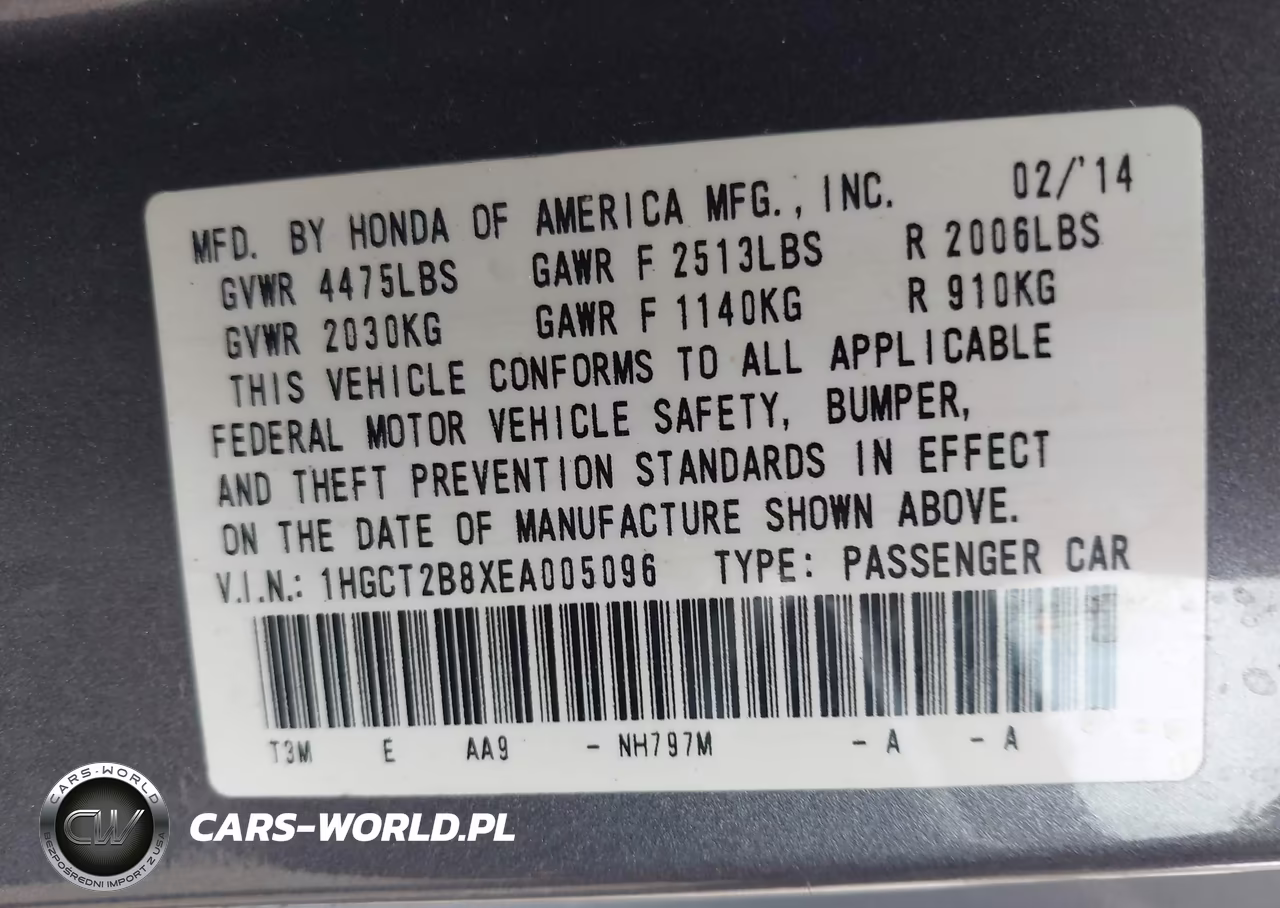 2014 Honda Accord Ex-L V-6 VIN:1HGCT2B8XEA005096 - 9