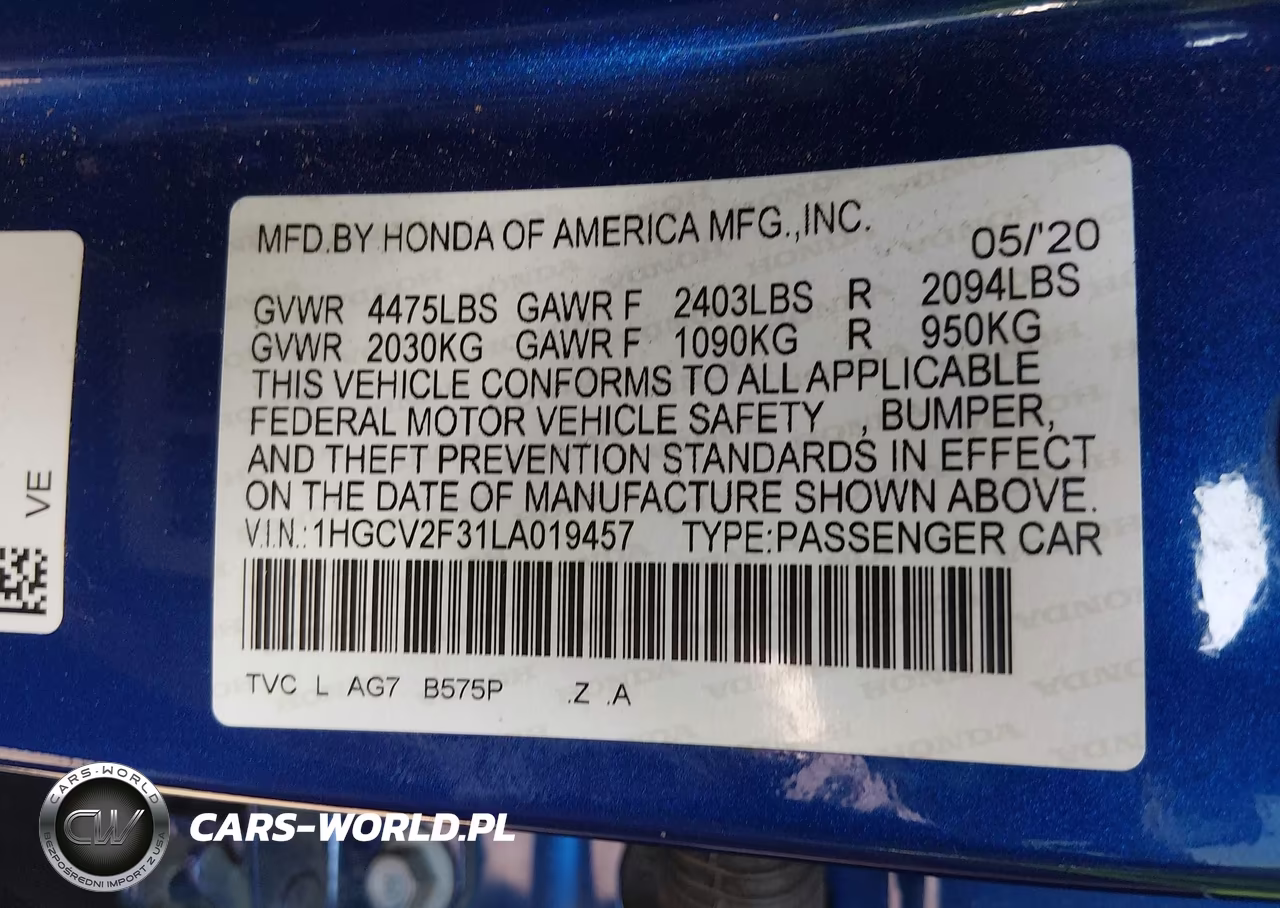 2020 Honda Accord Sport 2.0T VIN:1HGCV2F31LA019457 - 9