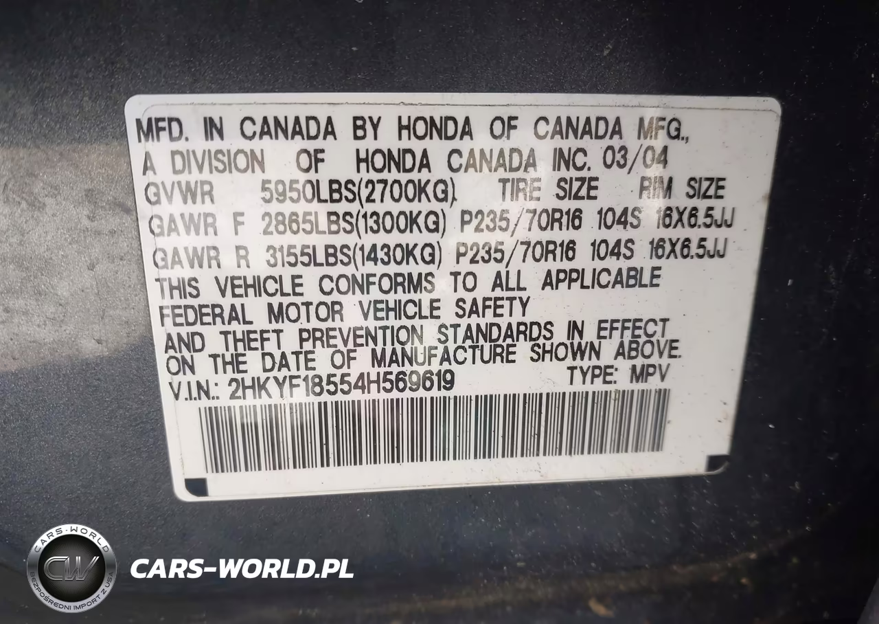 2004 Honda Pilot Ex-L VIN:2HKYF18554H569619 - 9