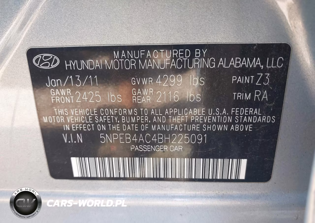 2011 Hyundai Sonata Gls VIN:5NPEB4AC4BH225091 - 9