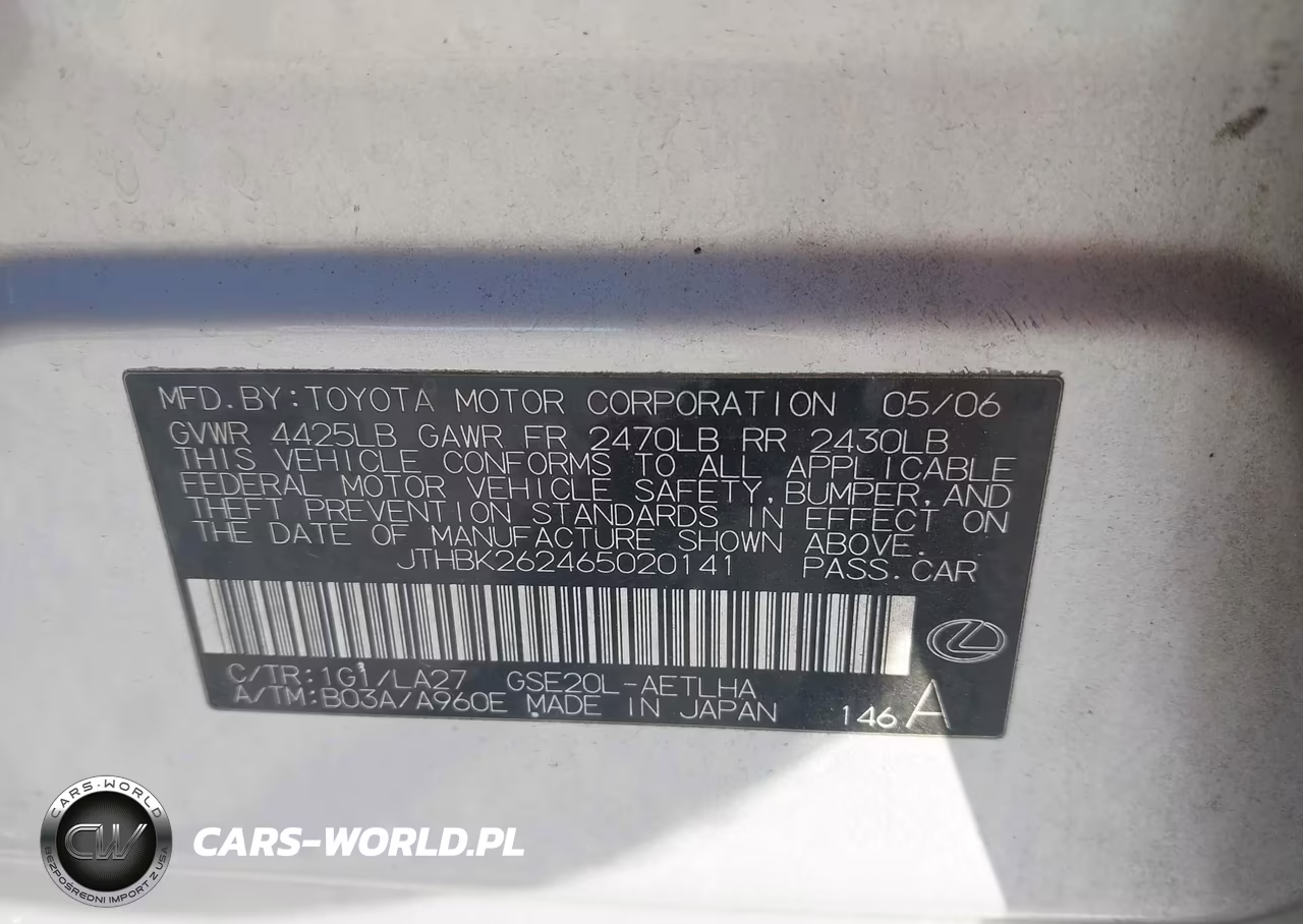 2006 Lexus Is 250 VIN:JTHBK262465020141 - 9