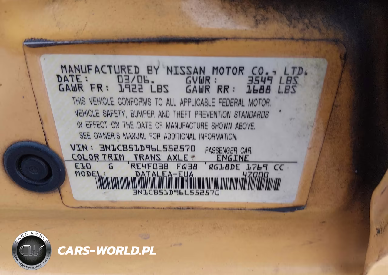 2006 Nissan Sentra 1.8S VIN:3N1CB51D96L552570 - 9
