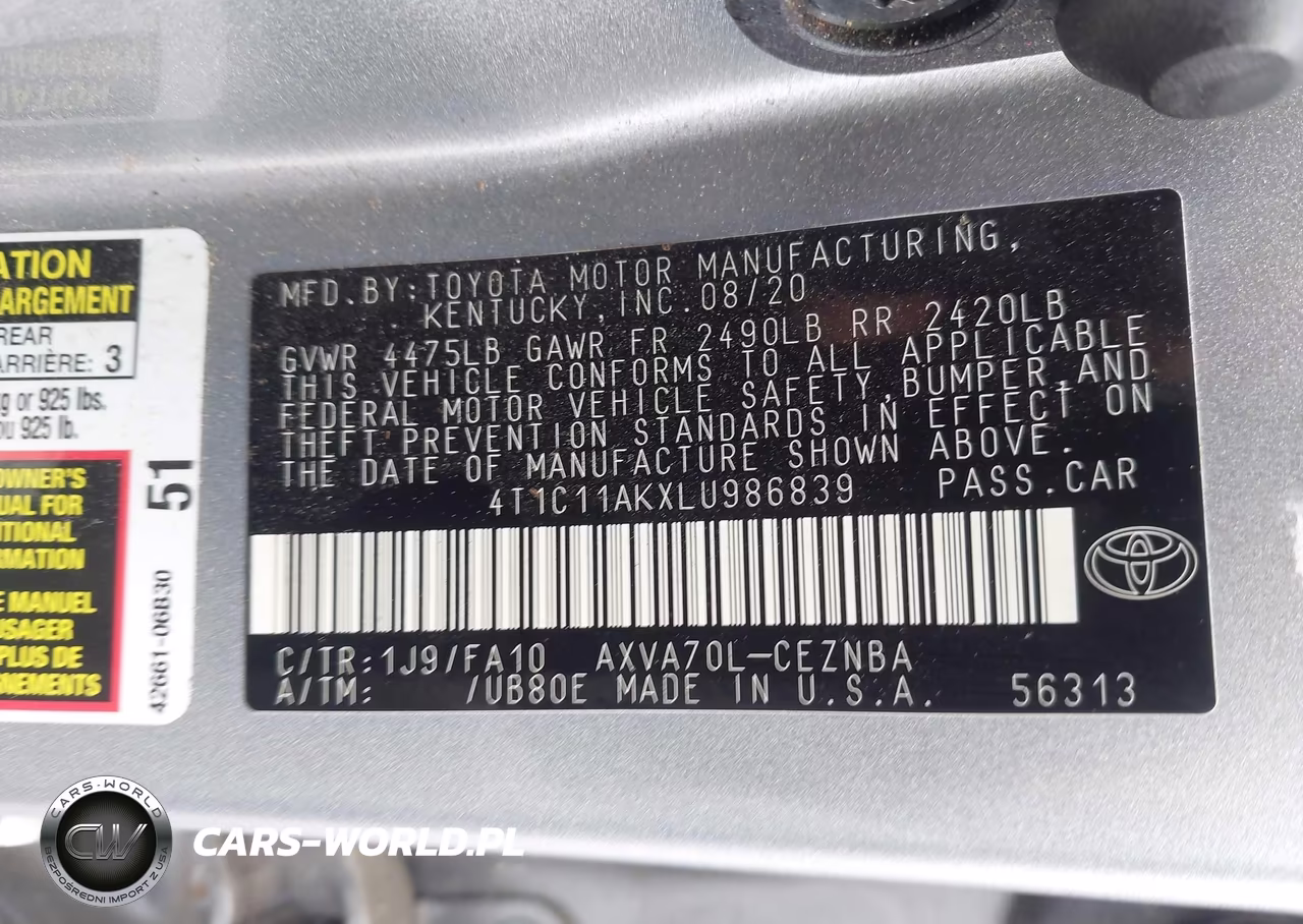 2020 Toyota Camry Le VIN:4T1C11AKXLU986839 - 9