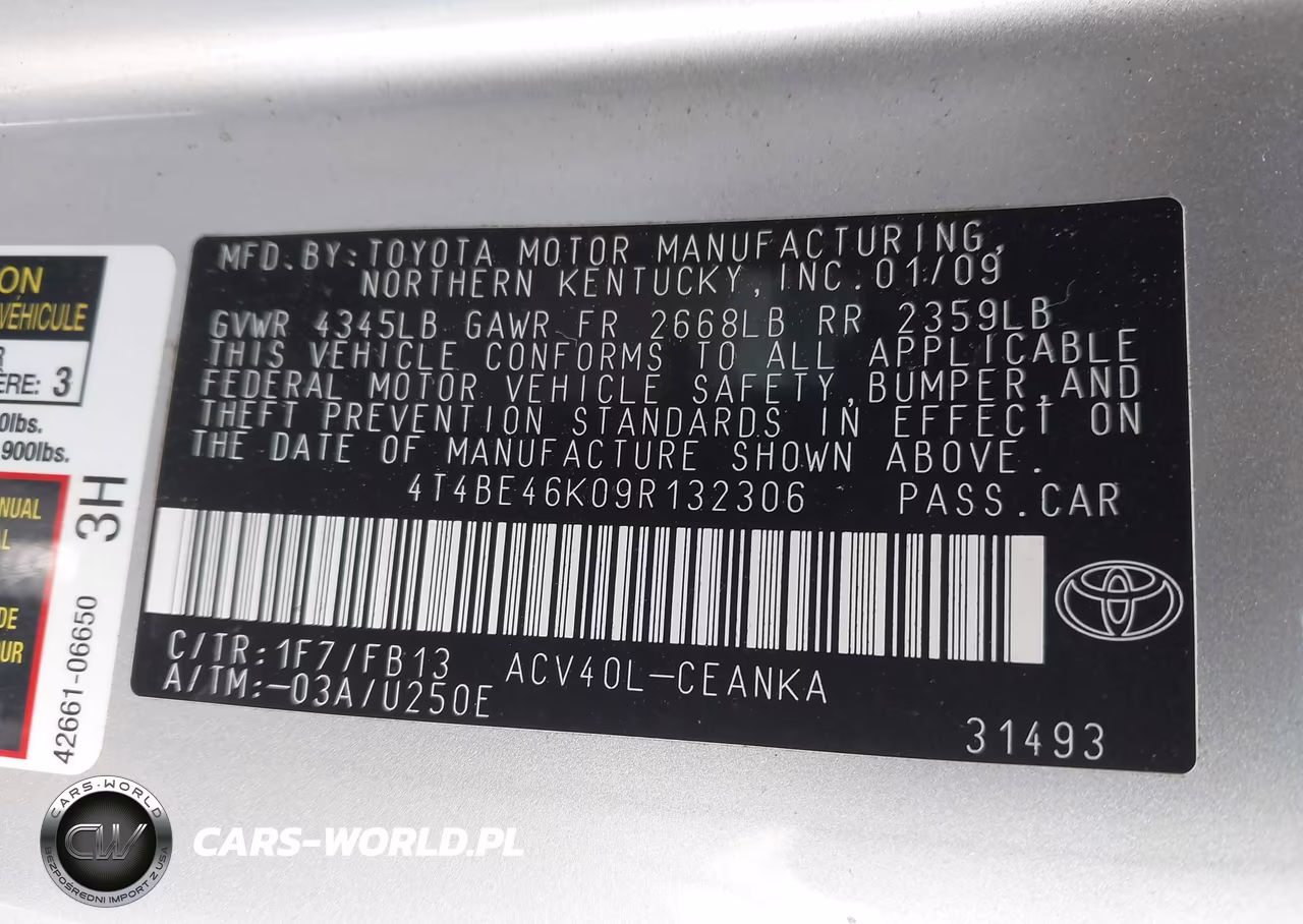 2009 Toyota Camry VIN:4T4BE46K09R132306 - 9