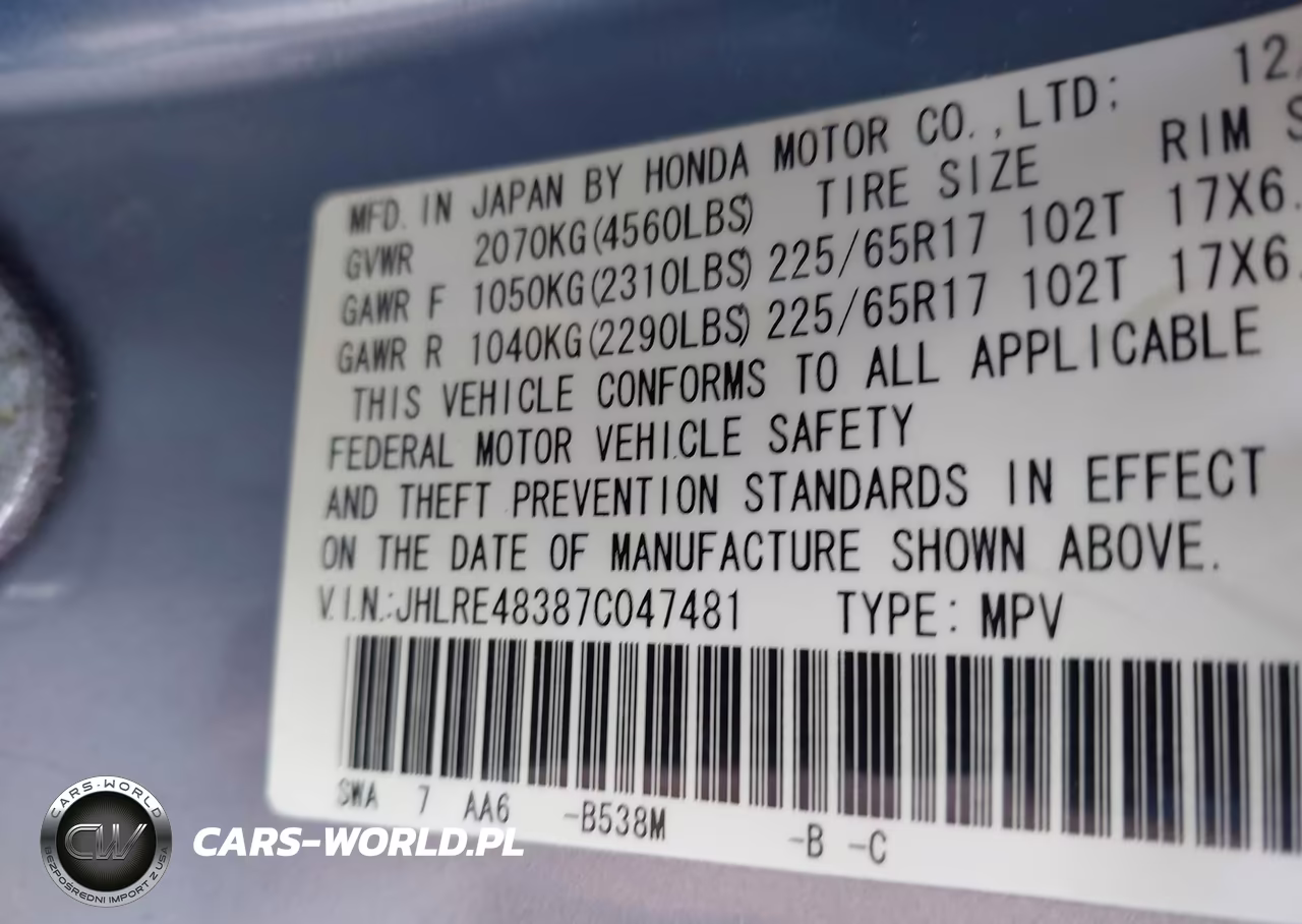 2007 Honda Cr-V Lx VIN:JHLRE48387C047481 - 9