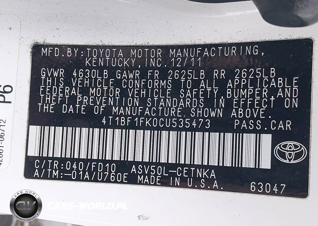 2012 Toyota Camry Le VIN:4T1BF1FK0CU535473 - 9